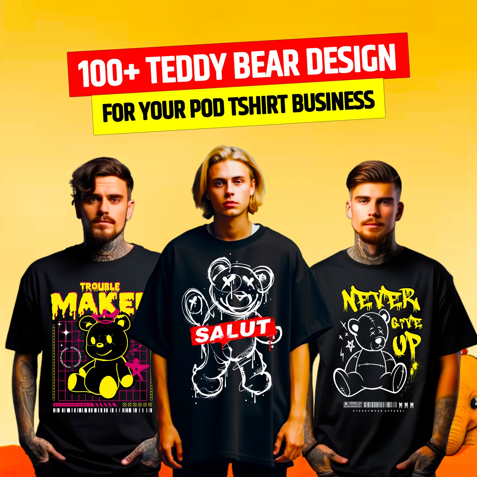 100+ Bear Streetwear T-Shirt Design Bundle