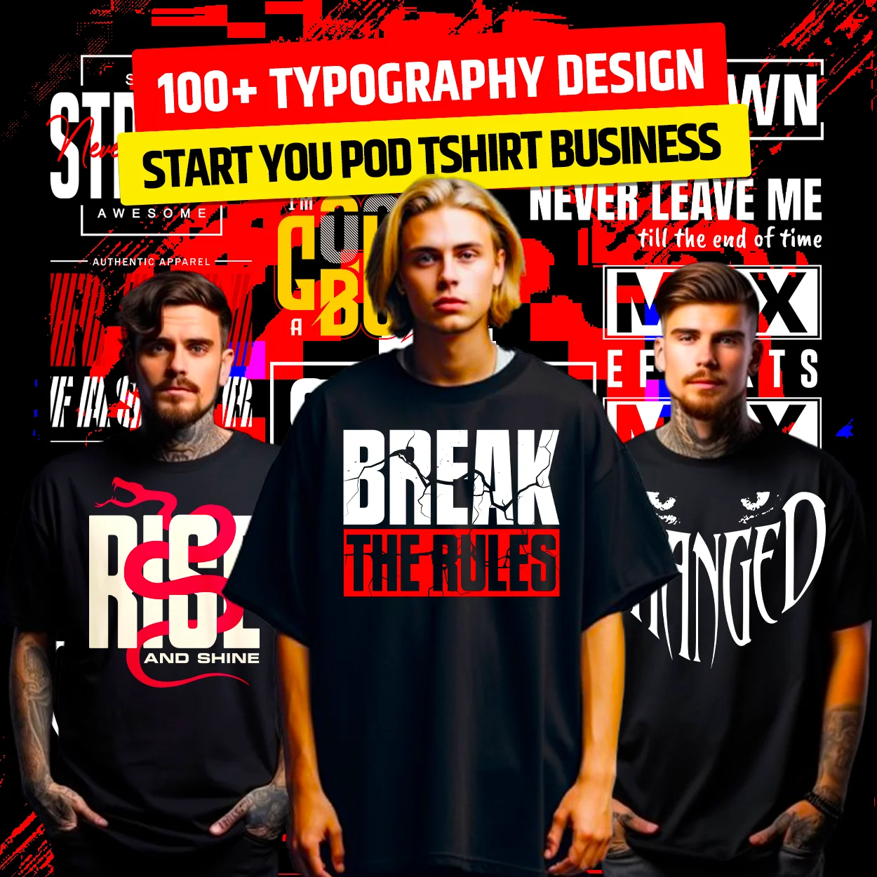 100+ Premium Typography T-Shirt Design Bundle - Typography T-shirt design bundle