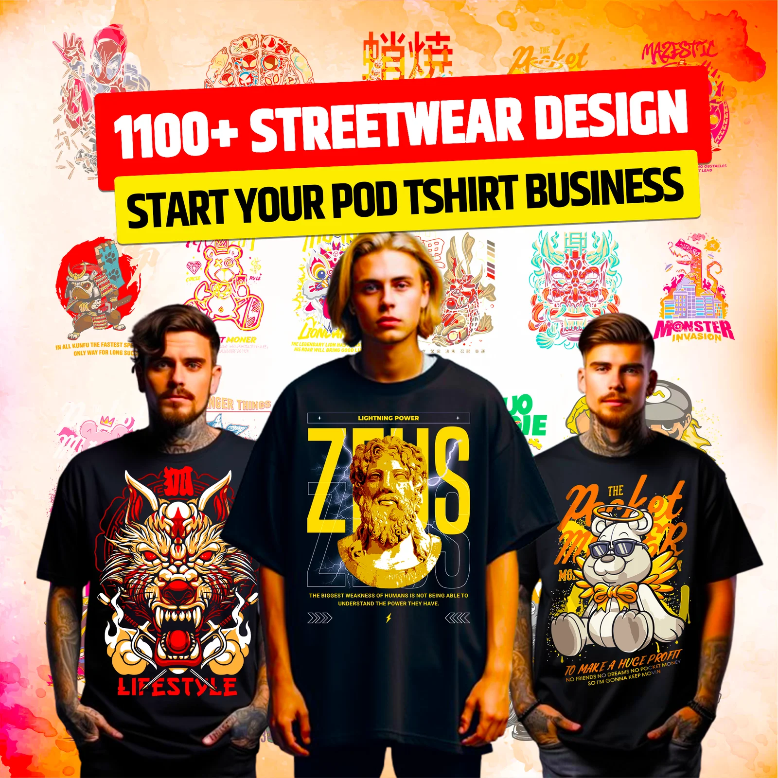1100+ Premium Streetwear T-Shirt Design Bundle