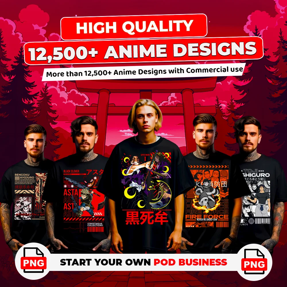 12,500+ PNG Premium Anime T-shirt Design - Anime T-shirt design bundle