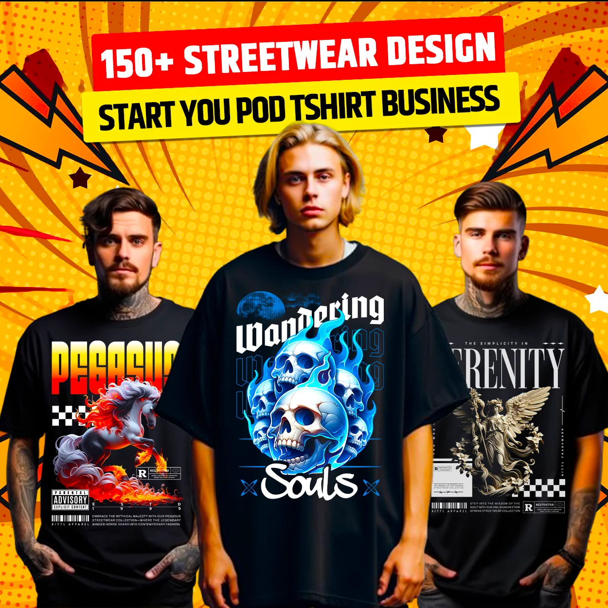150+ Premium Streetwear T-Shirt Design Bundle