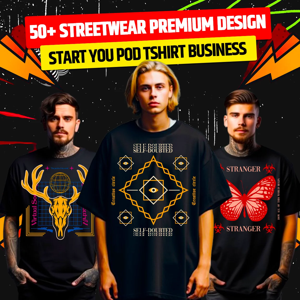 50+ Premium Unique Streetwear T-Shirt Design Bundle